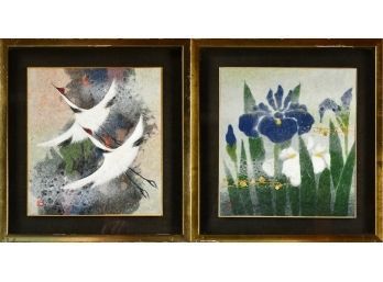 Two Obara Paper Artworks, Issei Yamauchi, Floral And Birds In Flight (CTF10)