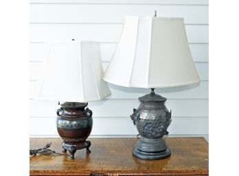 Two Vintage Asian Table Lamps: Champleve And Other (CTF10)