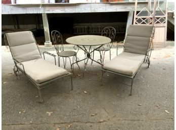 Green Painted Iron Patio Table, Chairs & Two Chaise Lounges (CTF40)