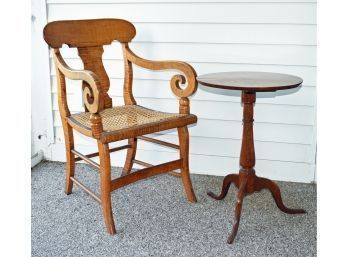 American Tiger Maple Sheraton Armchair & Queen Anne Candlestand (CTF20)