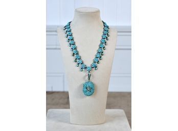 Turquoise & Gold Necklace With Locket/Pendant (CTF10)