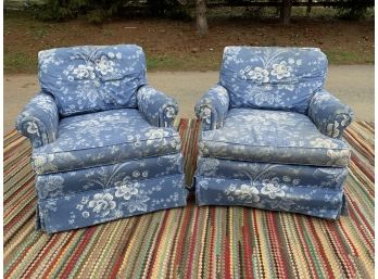 Southwood Custom Upholstered Blue And White Club Chairs,Upholstery Project (CTF30)