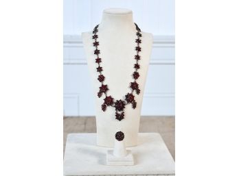 Victorian Garnet Set Necklace And Ring (CTF10)