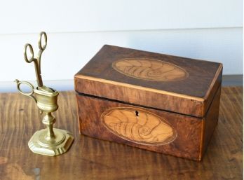 Antique English Tea Caddy & English Brass Candle Snuff (CTF10)