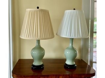 Pair 20th C. Chinese Green Celadon Lamps (CTF20)