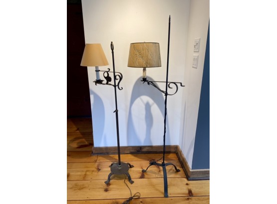 Two Vintage Wrought Iron Adjustable Floor Lamps (CTF20)