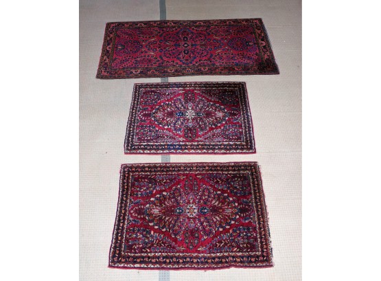 Three Finely Woven Antique Sarouk Oriental Mats/rugs (CTF10)
