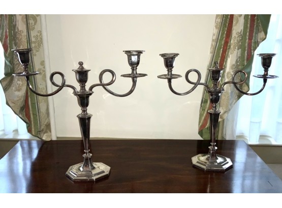 Pr. English Sterling Silver Candle Sticks With Sheffield 2 Branch Inserts  (CTF10)