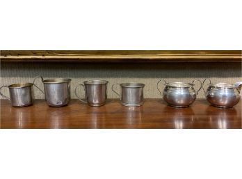 Four Sterling Baby Mugs And Creamer/sugar Bowl, 6 Pcs, 13.8 Ozt (CTF10)