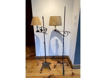 Two Vintage Wrought Iron Adjustable Floor Lamps (CTF20)