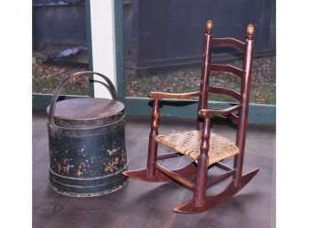 Antique Child's Rocking Chair And Painted Handled Firkin (CTF10)
