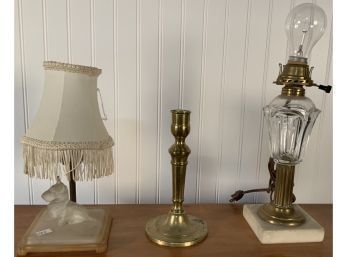 Converted Whale Oil Lamp, Art Deco Scotty Lamp & Brass Candlestick (CTF10)