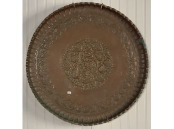 Large Circular Embossed Copper Tray, Birds (CTF10)