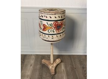Antique Paint Decorated Wood Pail On Stand (CTF10)