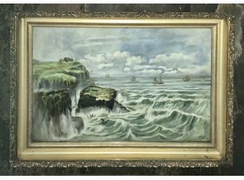S. Russell 19th C. Oil Painting, Coast Of Maine (CTF10)