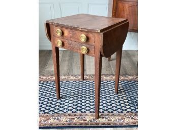 19th C. Grain Painted Two Drawer Drop Leaf Stand (CTF10)