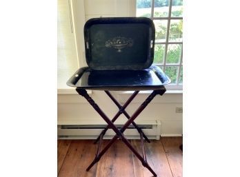 19th C. English Butlers Tray Stand & Two Antique Toleware Trays (cTF10)