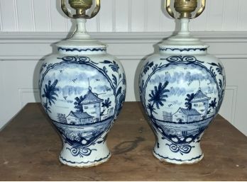 Pair Of Early Delft Vases / Lamps (CTF10)