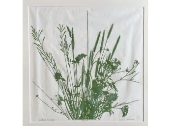 Large Signed Sabra Johnson Woodblock Pencil Signed Print, Pasture Grasses, (CTF10)