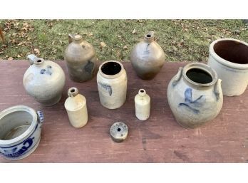 Ten Stoneware Pieces. Many With Colbalt Decorations (CTF10)