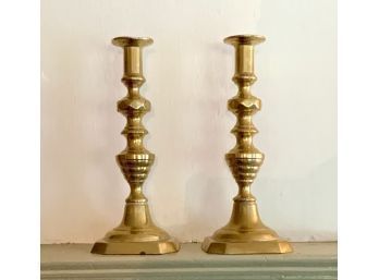 Pr. Antique Brass Beehive Candlesticks  (CTF10)