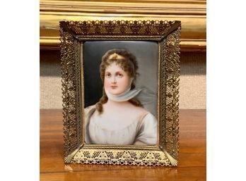 Miniature Painting On Porcelain Of Young Woman (CTF10)