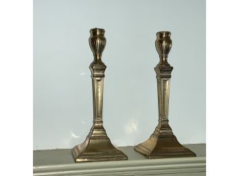 Pr. Early 19th C. Chased Bell Metal Candlesticks  (CTF10)