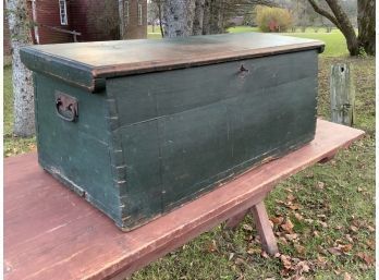 19th C. Canted Green Painted Dovetailed Sea Chest (CTF10)