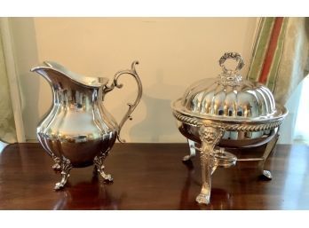 Antique Silver Plated Pitcher & Italian Covered Chafing Dish (CTF10)