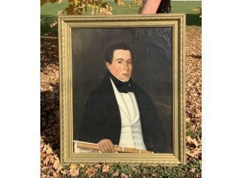 19th C. Portrait Painting With Flute (CTF10)
