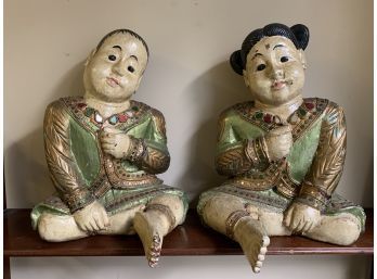 Ca. 1920s Carved Asian Children Sculptures (CTF10)