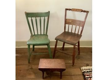 Two Antique Chairs & Footstool (CTF10)