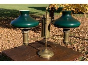 19th C. Brass Double Student Lamp, Signed Miller  (CTF20)