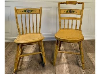 Two Antique Mustard Stencil Paint Decorated Chairs (CTF10)