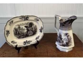 19th C. Mulberry Pitcher And Serving Platter (CTF10)