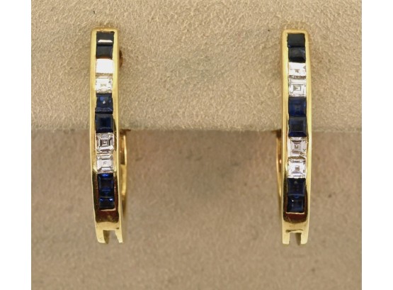 18k Gold Diamond & Sapphire Earrings (CTF10)
