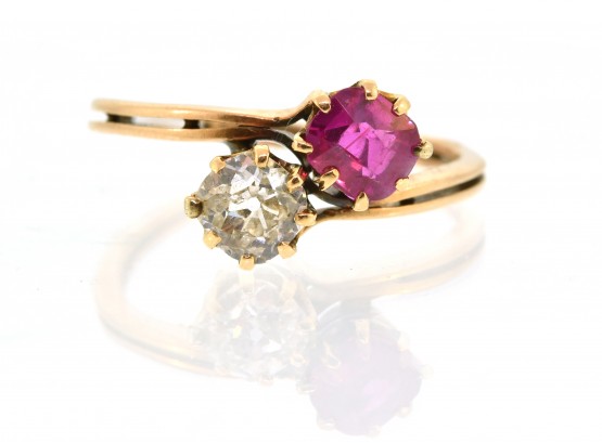 Antique 14k Gold Diamond And Ruby  Ring (CTF10)