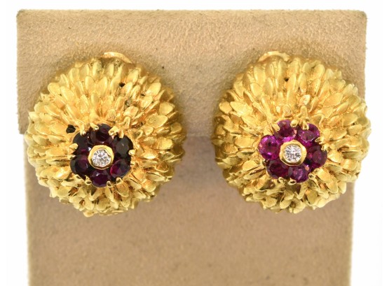 14k Gold Ruby & Diamond Earrings (CTF10)