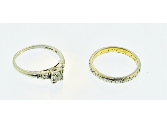 Antique Platinum Diamond Ring And Band (CTF10)
