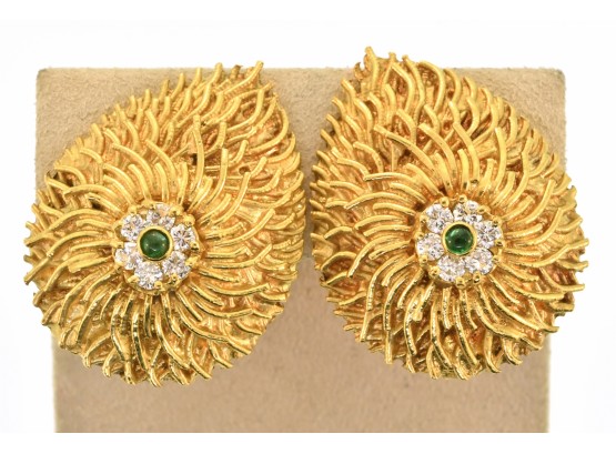 14k Gold Emerald & Diamond Earrings (CTF10)