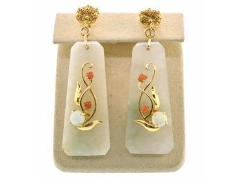 14k Gold Jade And Opal Earrings (CTF10)