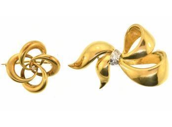 Two Gold Diamond Bow Pins (CTF10)