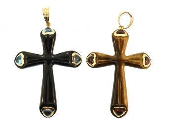 14K Gold Tiger's Eye And Onyx Crosses (CTF10)