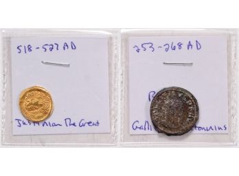 518-527AD Justinian The Great Gold And 253-268AD Gallienus Antoninius Roman Coin (CTF10)
