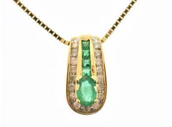 14k Gold Emerald And Diamond Necklace (CTF10)