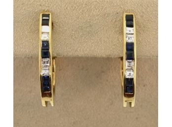 18k Gold Diamond & Sapphire Earrings (CTF10)