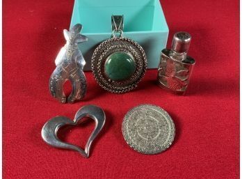 Four Sterling Pins And Sterling Perfume Bottle, 5 Pcs (CTF10)
