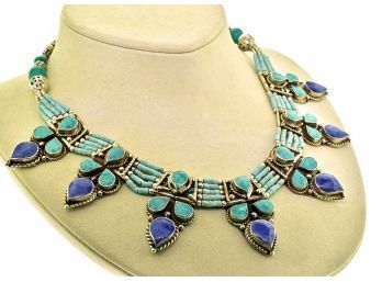 Native American Silver And Turquoise Necklace (CTF10)