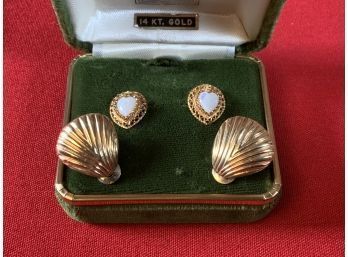 Two Pair 14k Gold Earrings (CTF10)