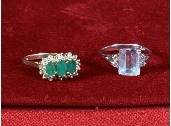 Emerald And Aqua 14k Gold Rings (CTF10)